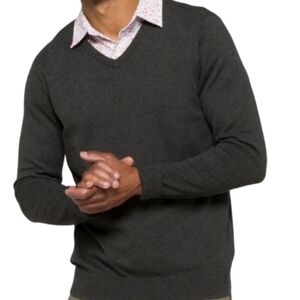 Men's NWT Hawker Rye Size L Cotton/Cashmere Blend V-Neck Charcoal Gray Sweater